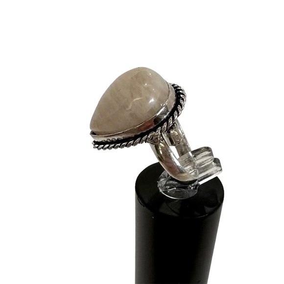💕 Natural Peach Pear Moonstone Silver overlay Ring Size adjustable - Picture 4 of 6